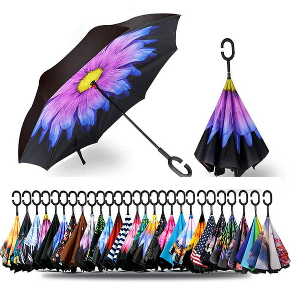 Self Stand Upside Down with C-Shaped Handle Folding Reverse Umbrella for Car Rain Outdoor PYFXSALA Particle-Tracks-on-Galaxies Windproof Inverted Umbrella Double Layer UV Protection 
